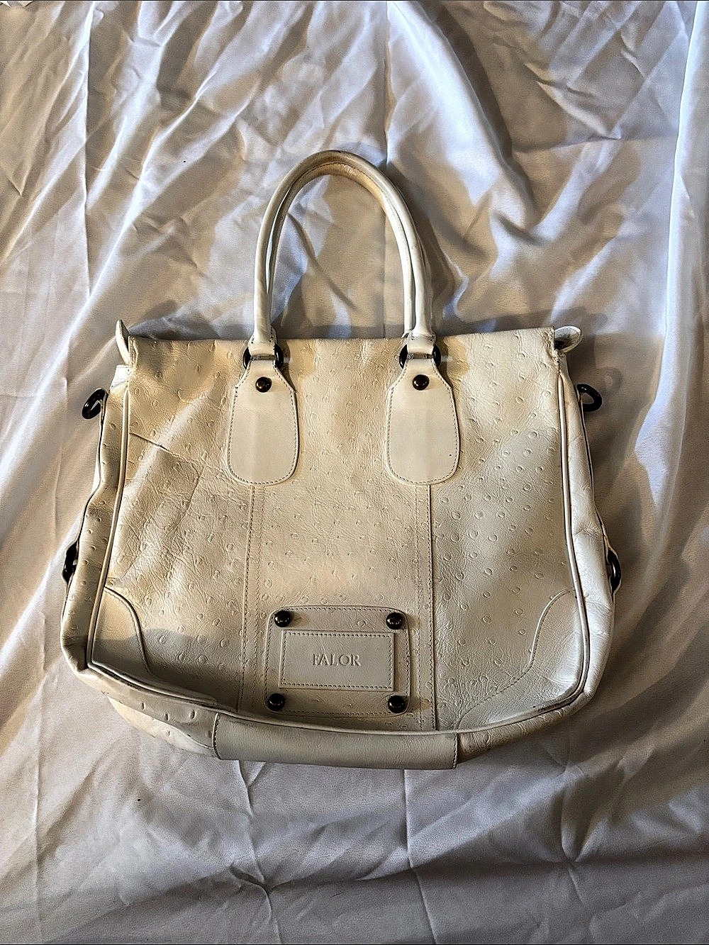 Falor Ostrich Leather Ivory Tote